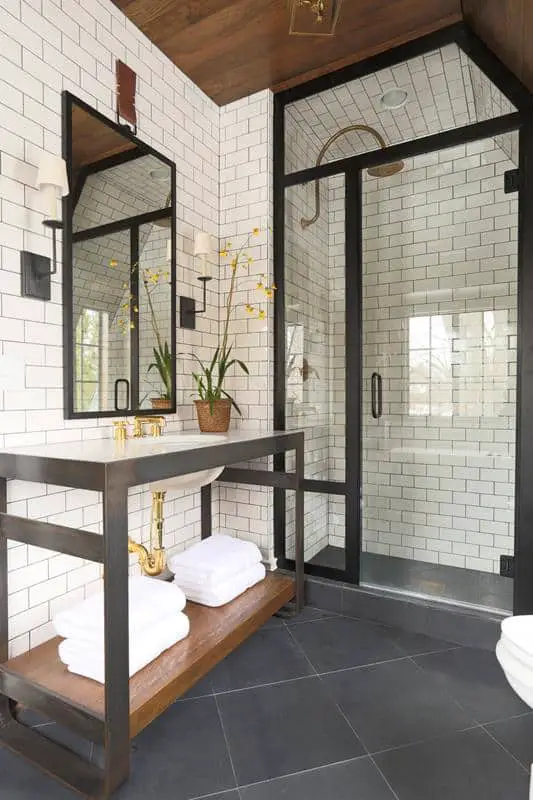 Subway Tile Combined with Hardwood