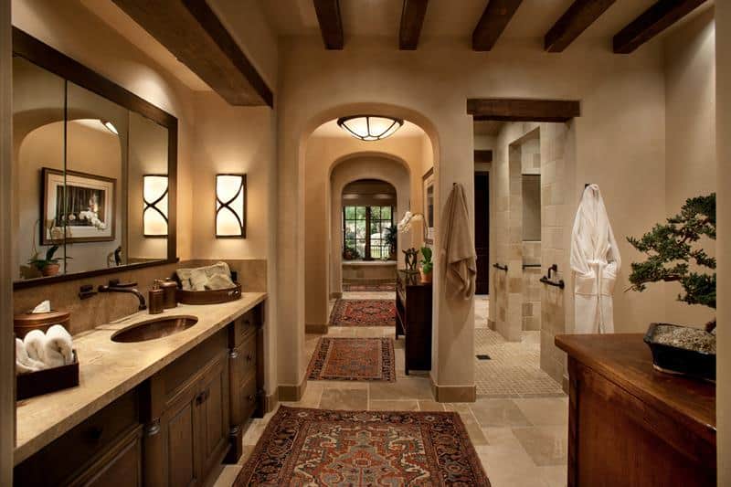 Mediterranean Style Brown Bathroom