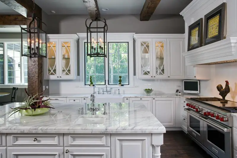 Dark Hardwood Floor and Beams