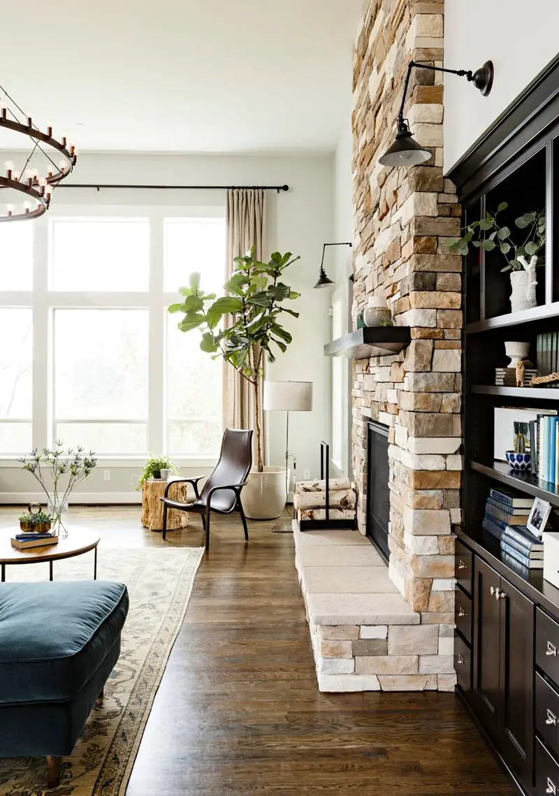 Hardwood Floor and Brick Fireplace