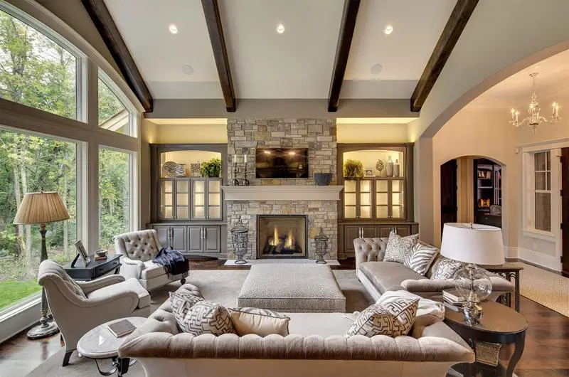 Living Room With Fireplace And Picture Window