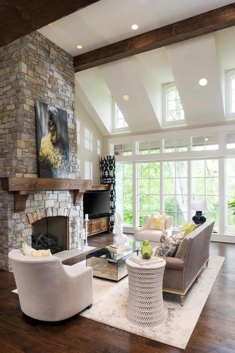 Great Stacked Stone Fireplace
