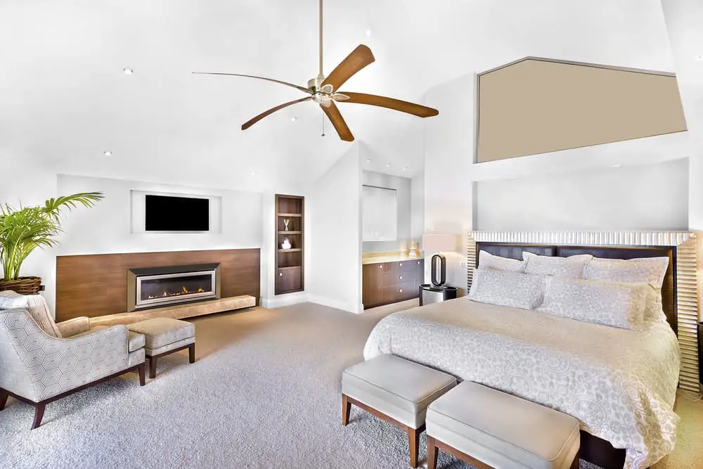 modern bedroom with ceiling fan